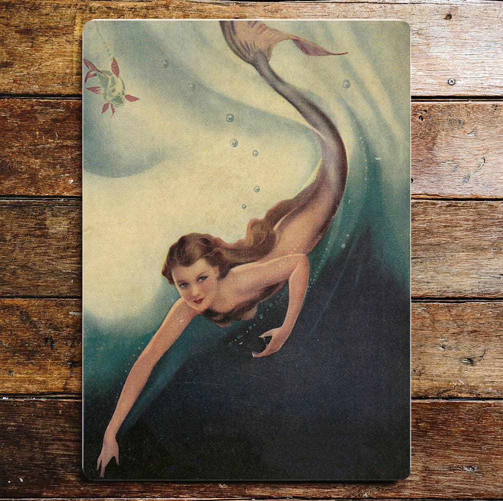 Mermaid Swimming Sea Mystical Metal Sign Plaque