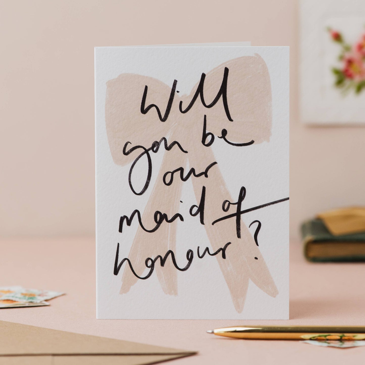 'Will you be our Maid of Honour?' Bow Handwriting Card