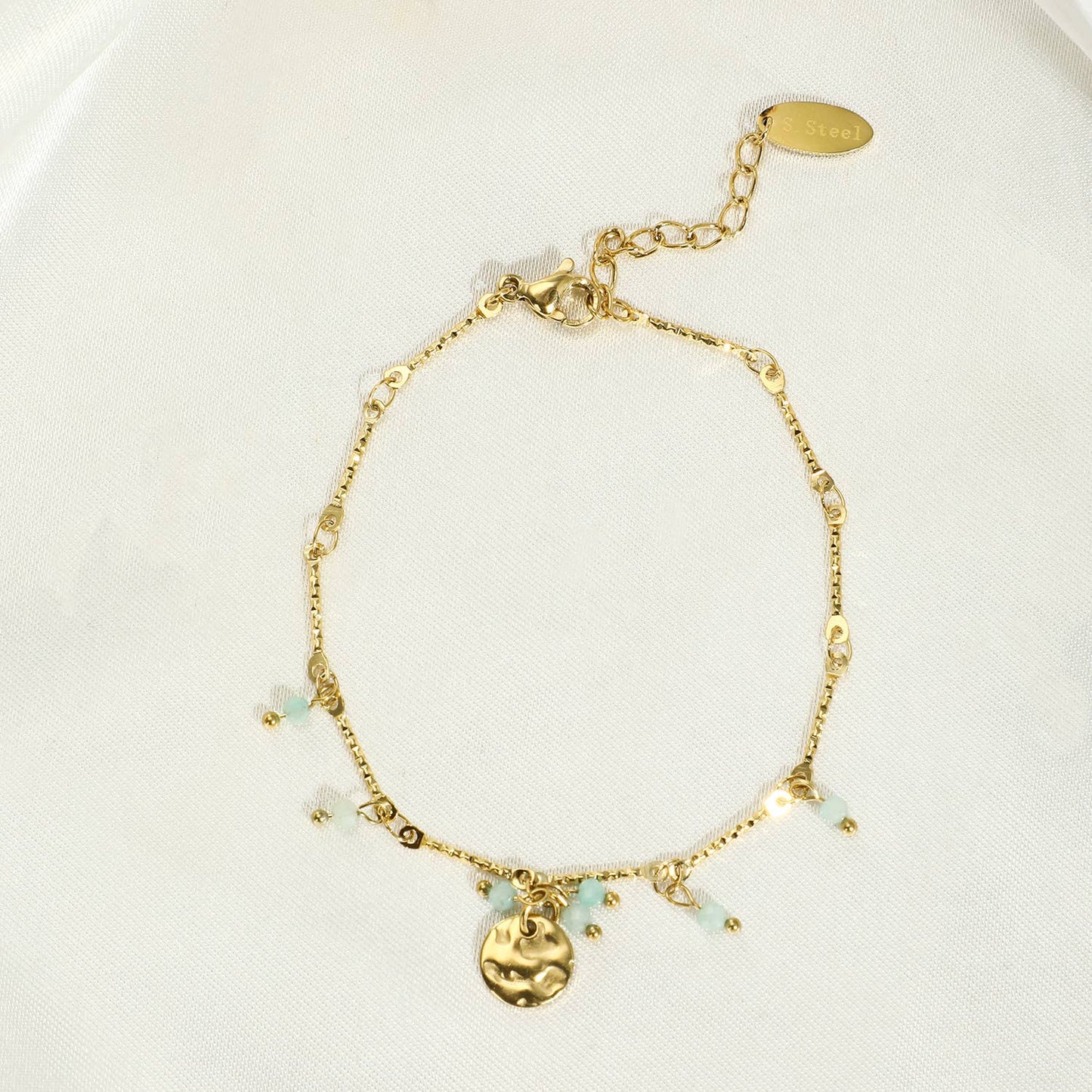 Amazonite Tassel Bracelet Gold Steel