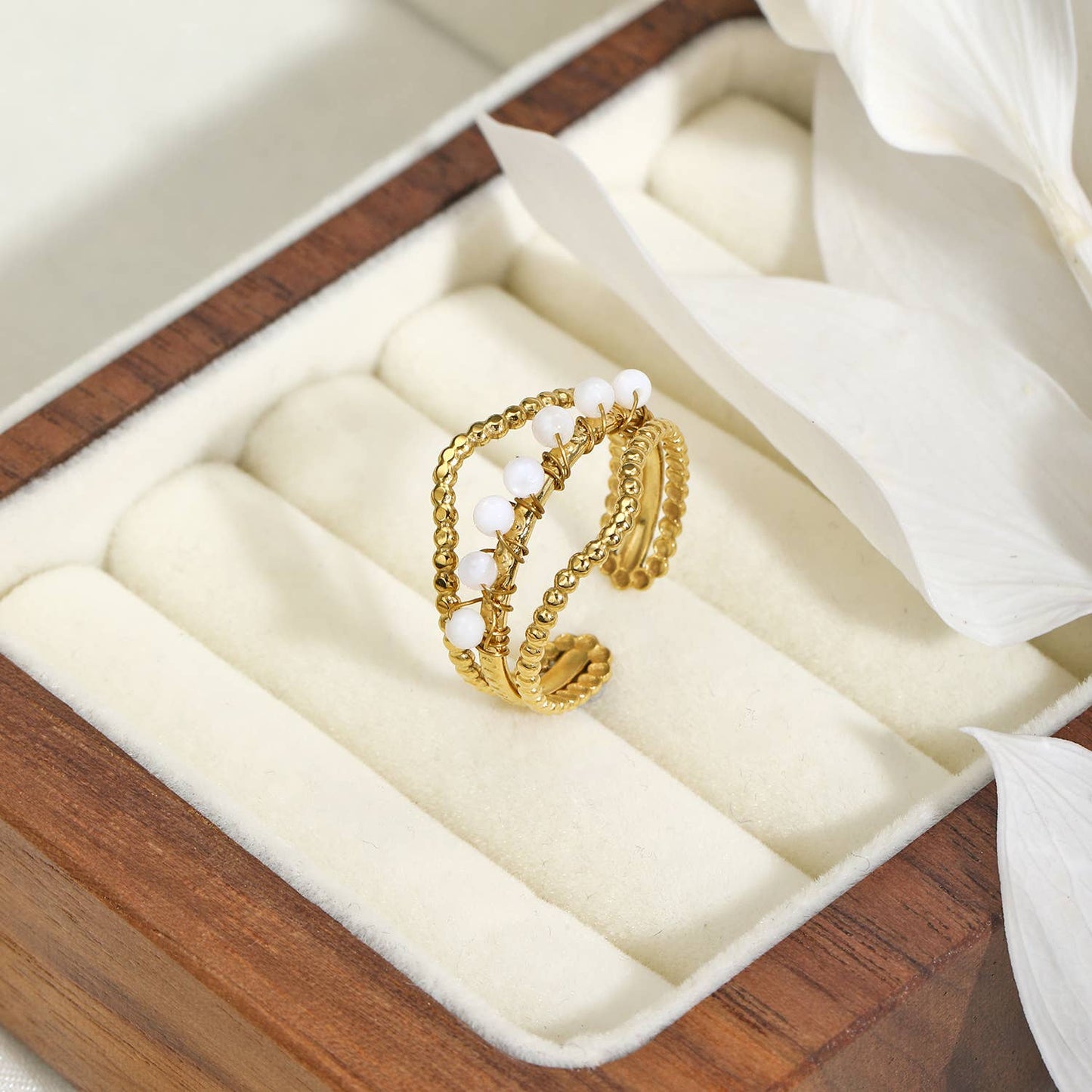 Mother-of-Pearl Layered Gold Plated Stainless Steel Ring