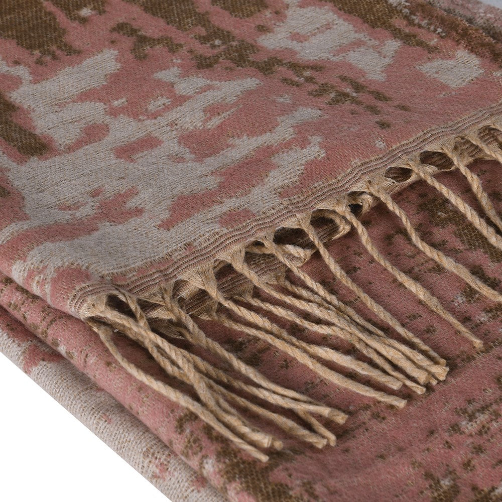 Brown and Peach Abstract Texture Fringed Throw