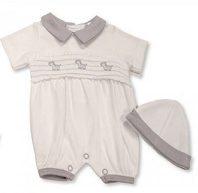 Smocked Zebra Romper with Hat