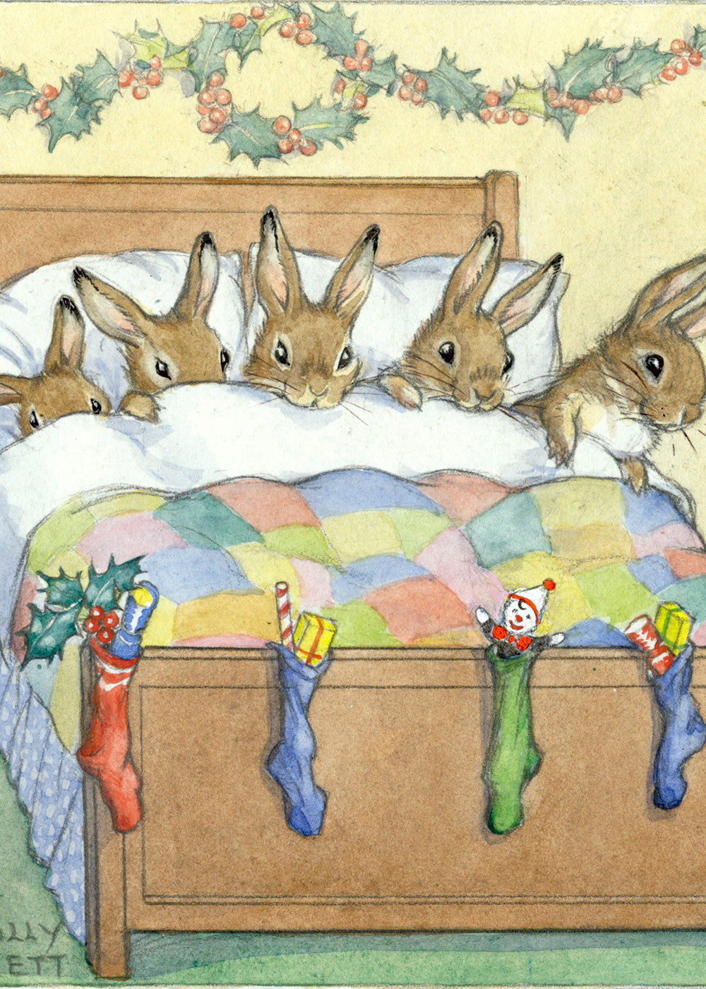 Five Rabbits Tucked Up Card