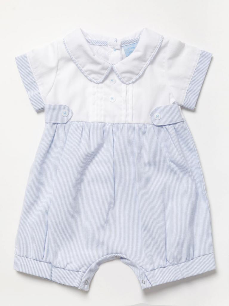 Striped Cotton Romper with Peter Pan Collar