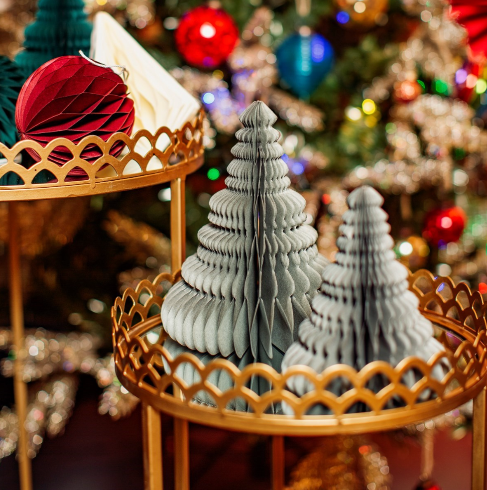 Grey Honeycomb Set of 2 Paper Tree