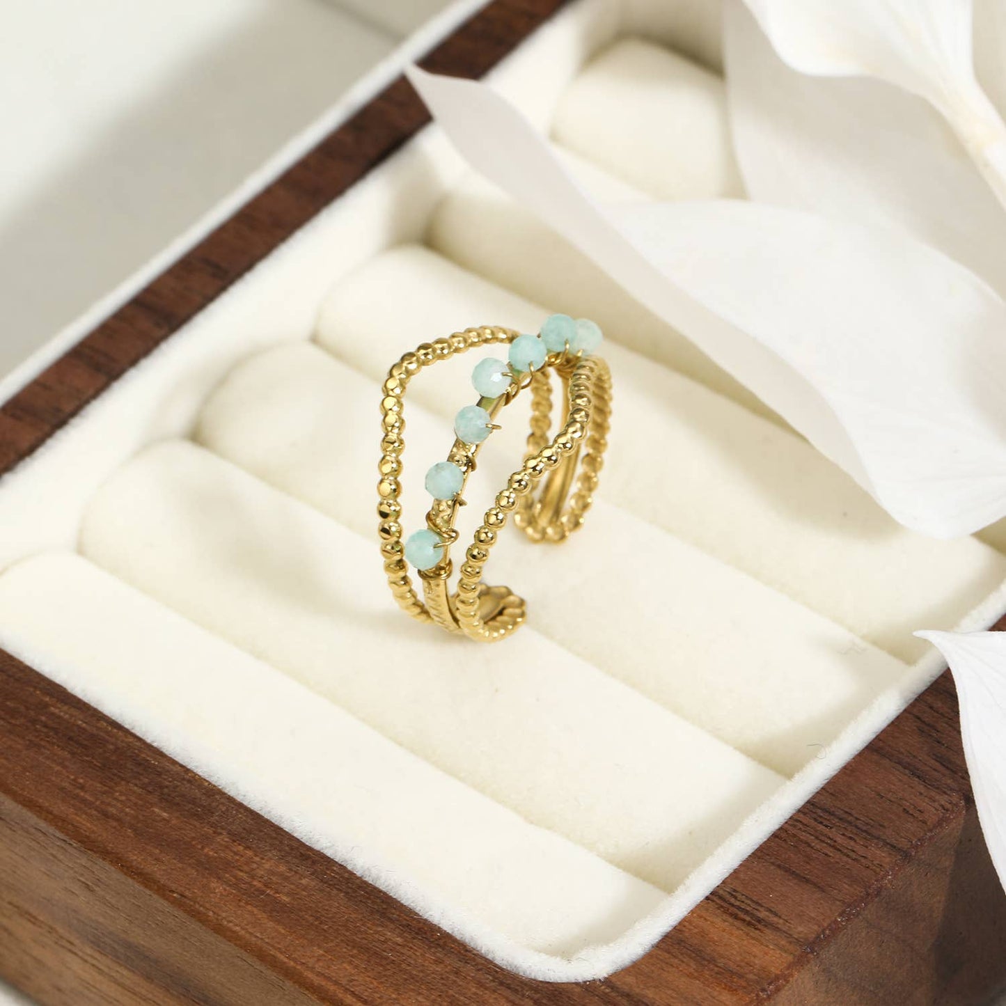 Gold and Amazonite Stainless Steel Ring