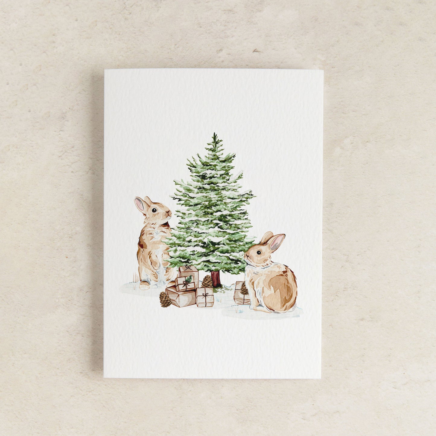 Festive Bunnies Watercolour Christmas Greetings Card