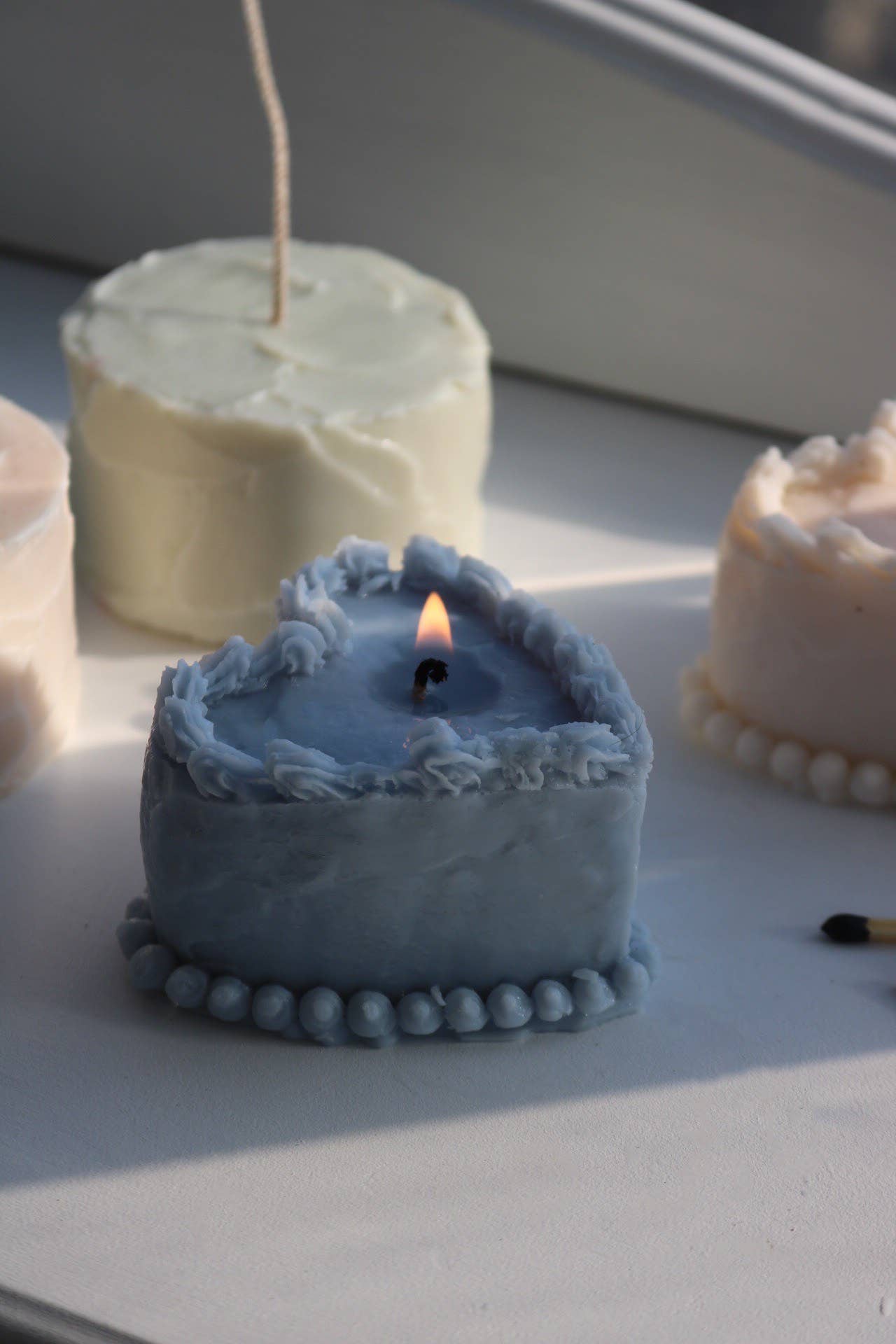 Beige Heart Cake Candle