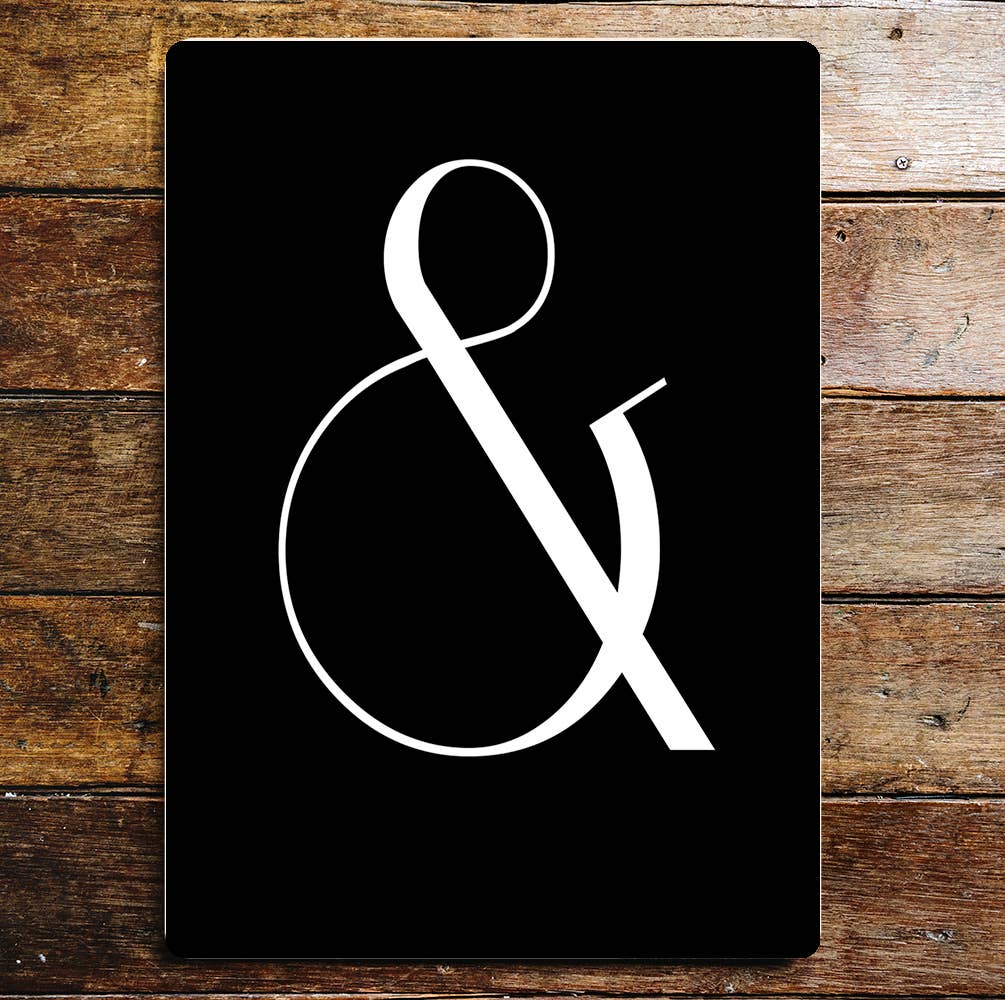 Ampersand Icon Black and White Metal Sign Plaque