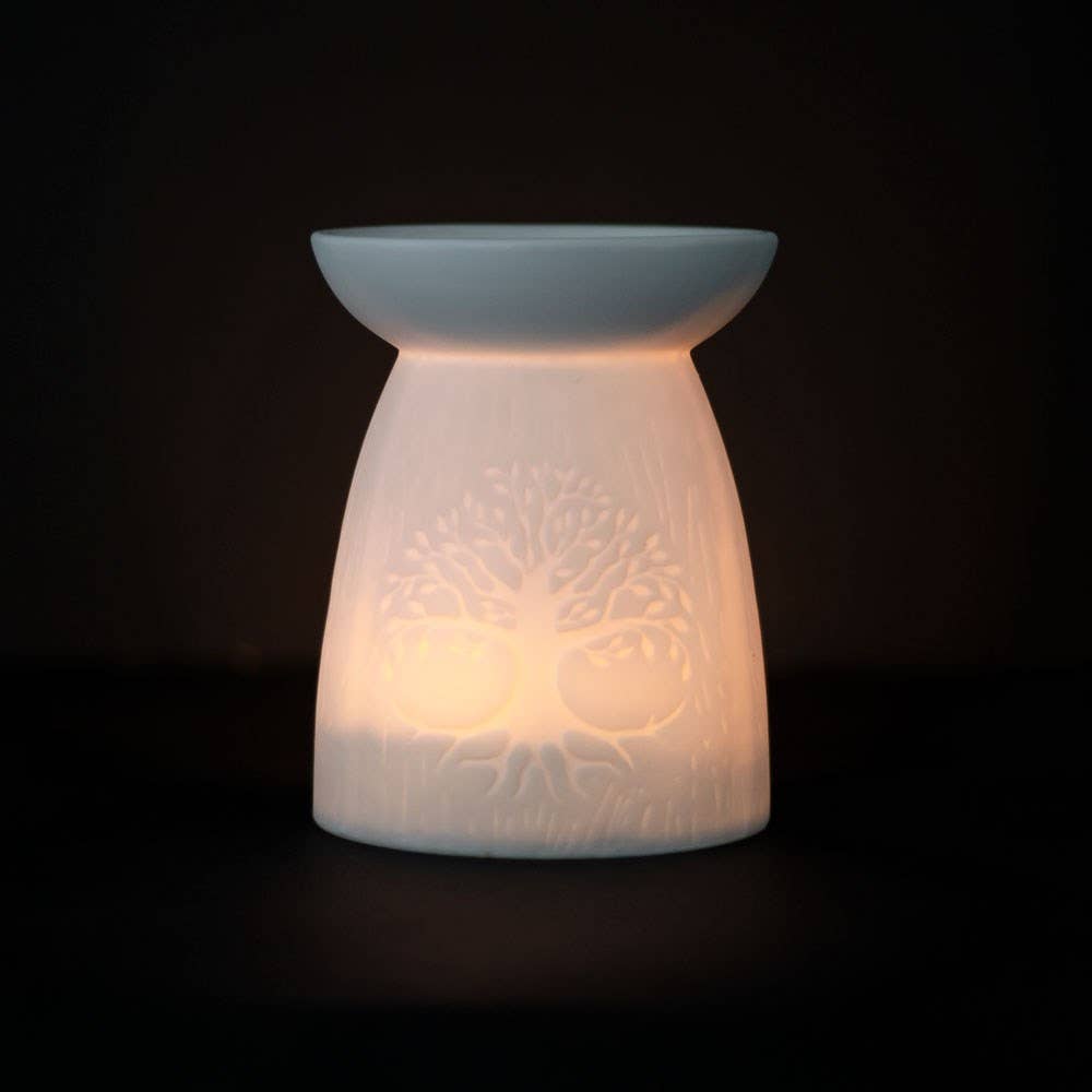 Tree of Life White Ceramic Wax Burner
