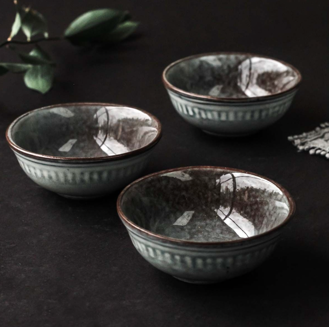 Dark Rimmed Dipping Bowl