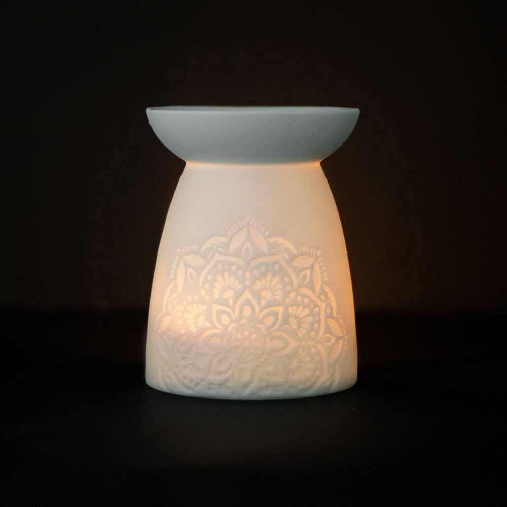 Mandala White Ceramic Wax Burner