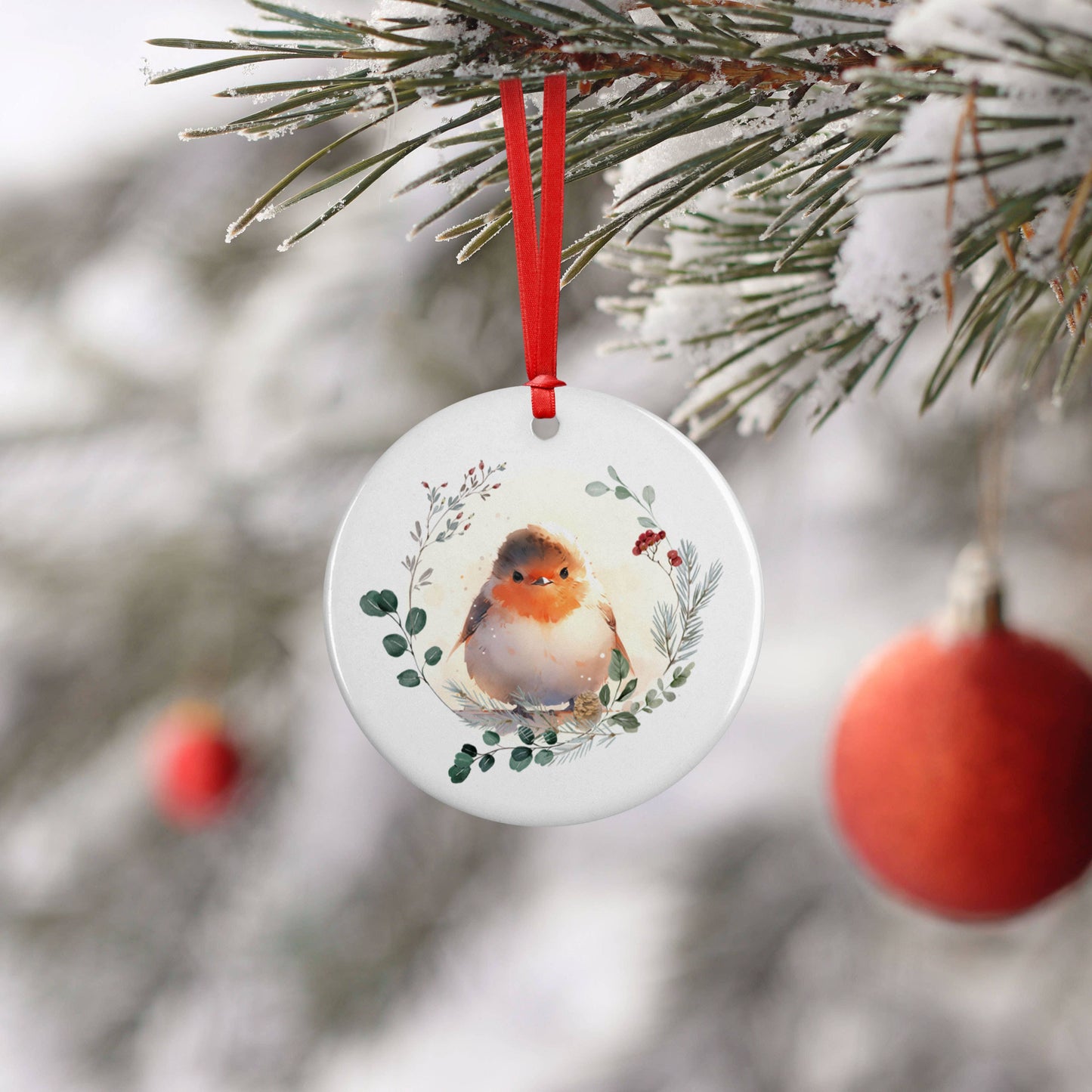 Rememberance Robin Wooden Christmas Ornament