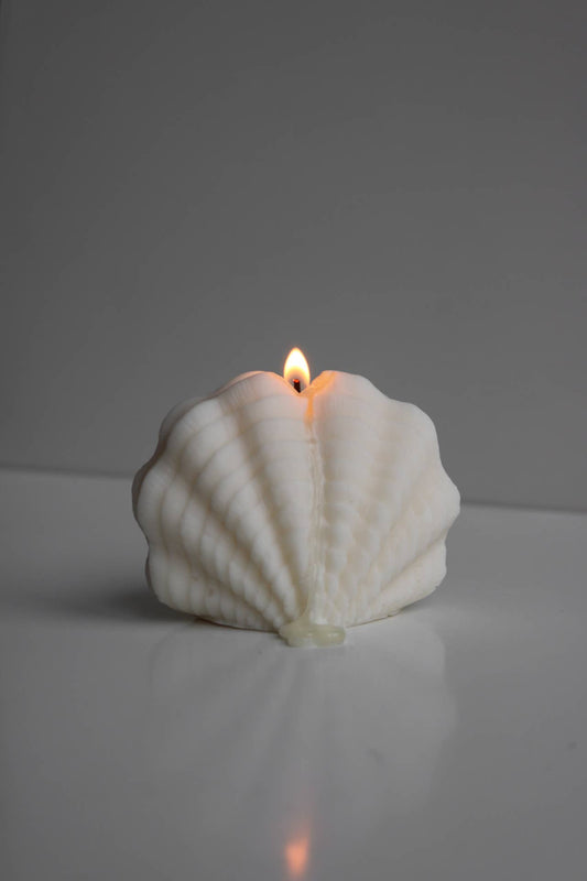 Natural/White Large Decorative Shell Candle