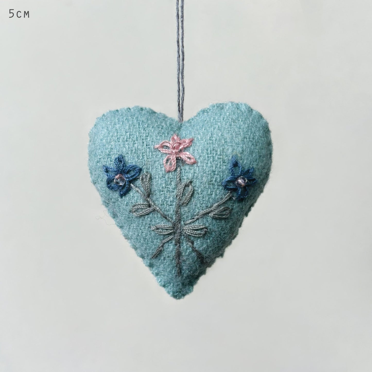 Blue Embroidered Floral Heart