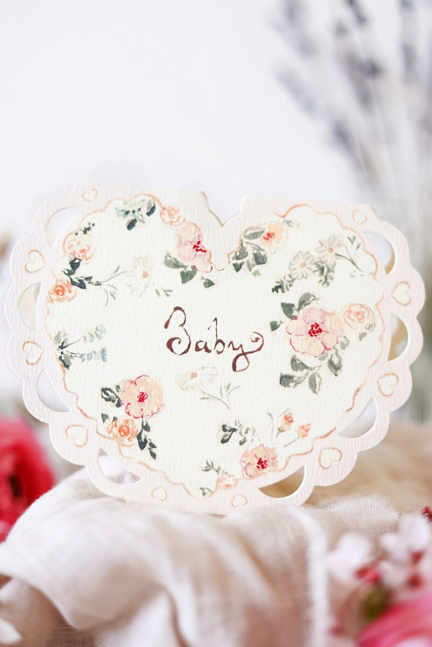 Baby Florals Heart Card