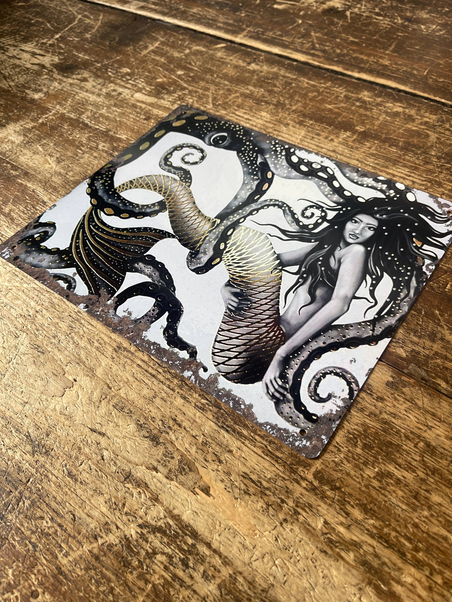 Mermaid Octopus Metal Sign Plaque