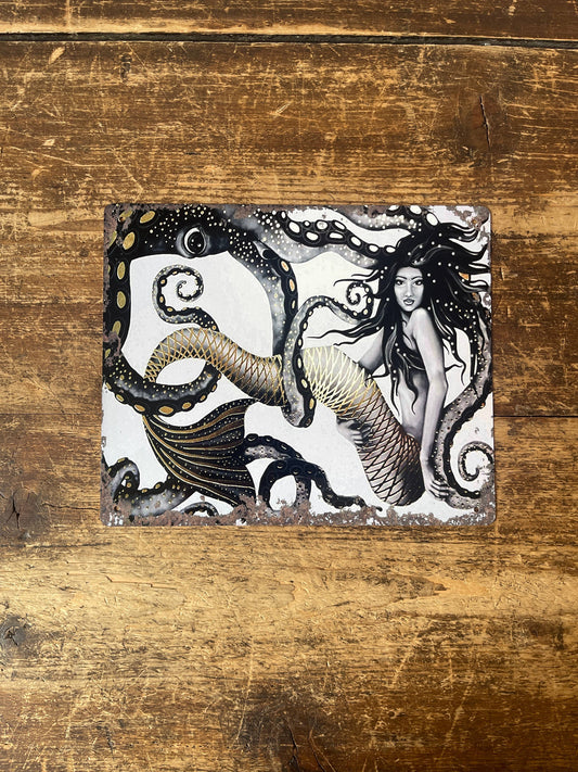 Mermaid Octopus Metal Sign Plaque