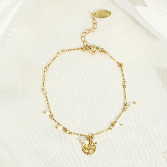 Gold Plated Steel Mother Of-Pearl Tassel Bracelet