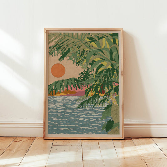 Orange Moon Art Print: Botanical Tropical Wall Art