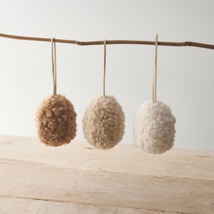 Set Of 3 Sherpa Hanging Eggs