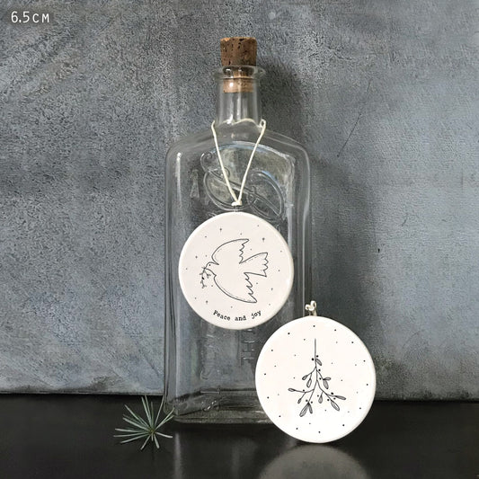 Peace & Joy Flat Porcelain Bauble