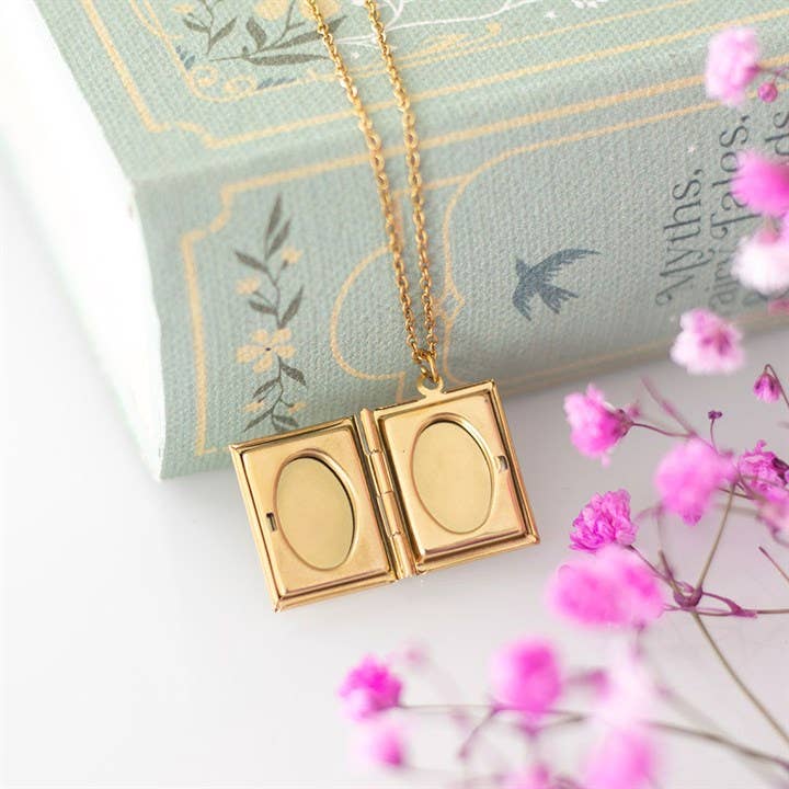 Book Shaped Locket Necklace in Gift Box