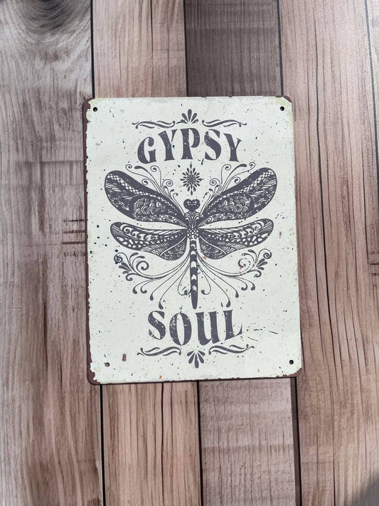 Gypsy Soul Dragonfly Metal  Wall Sign Plaque