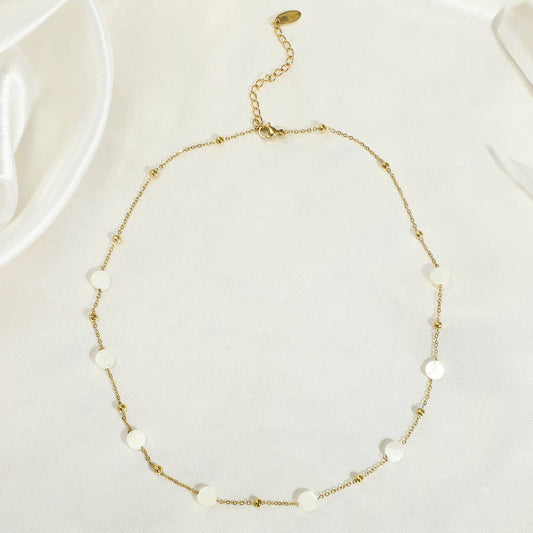 Gold Mother Of Pearl Stainless Steel  Necklace