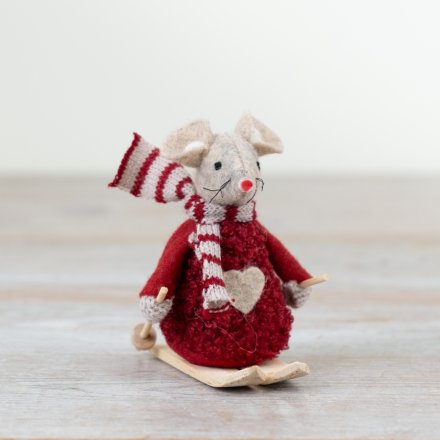 Red Festive Mouse on Skis