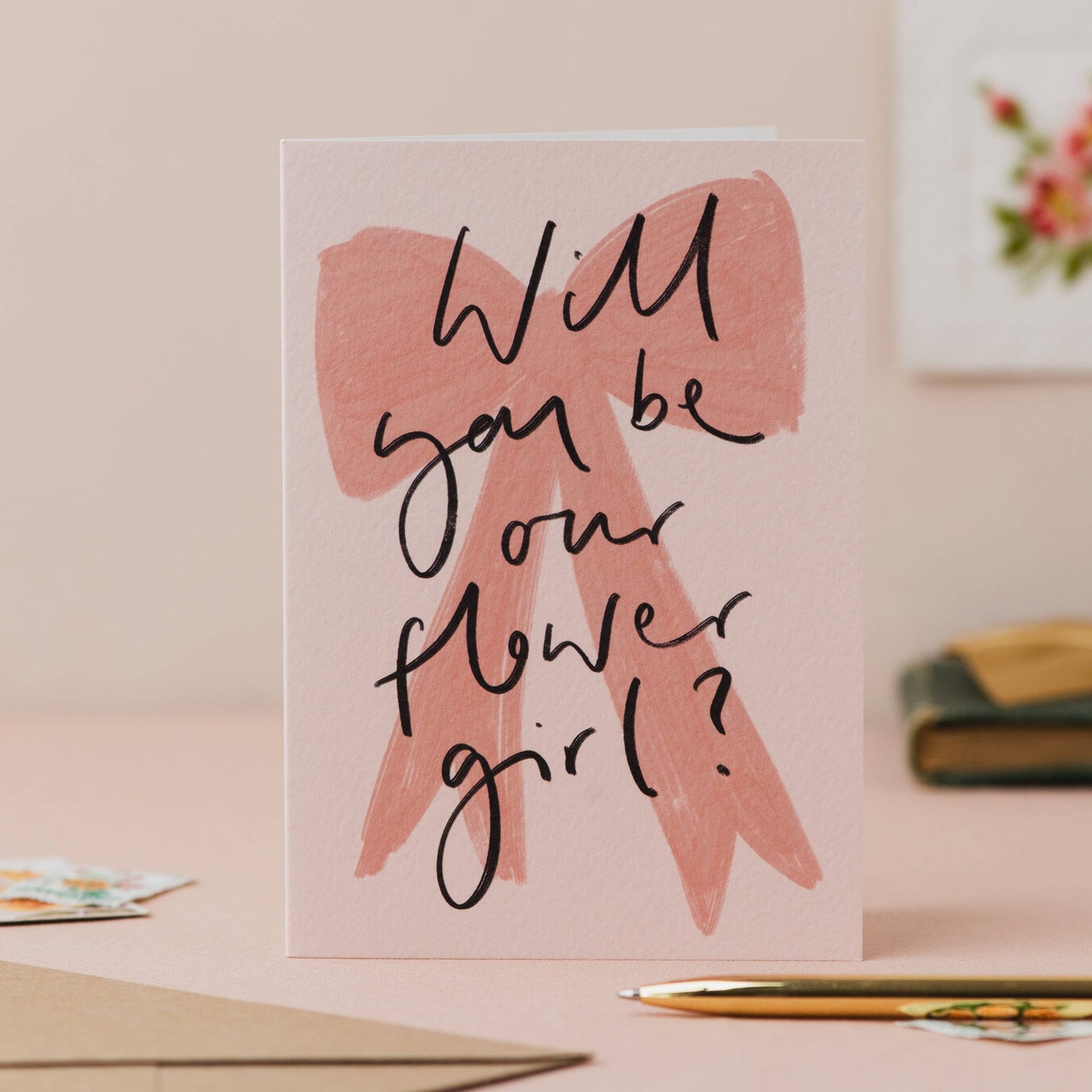 'Will you be our Flower Girl?' Bow Handwriting Card