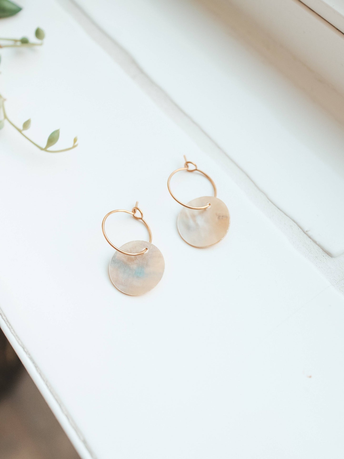 Akoya Shell Gold Hoop Earrings