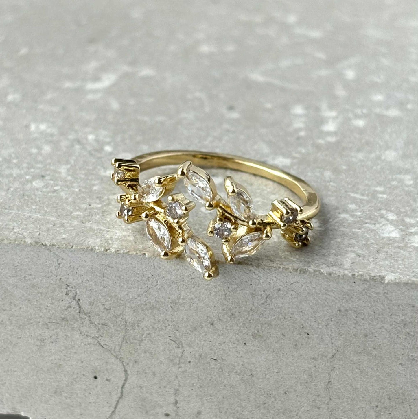 Tarnish Resistant Zirconia Vine Open Ring