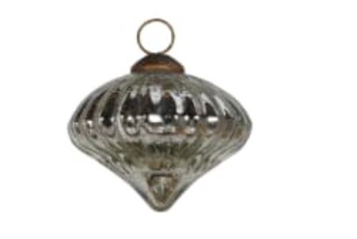 Small Antique Silver Ribbed Bauble