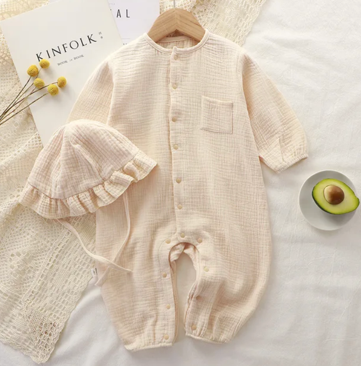 Natural Cotton Romper with Sun Hat