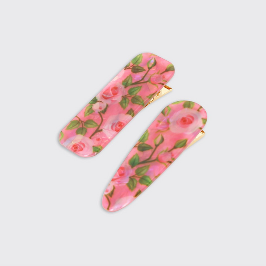 Pink Rose Lustre Set of 2 Hair Clips