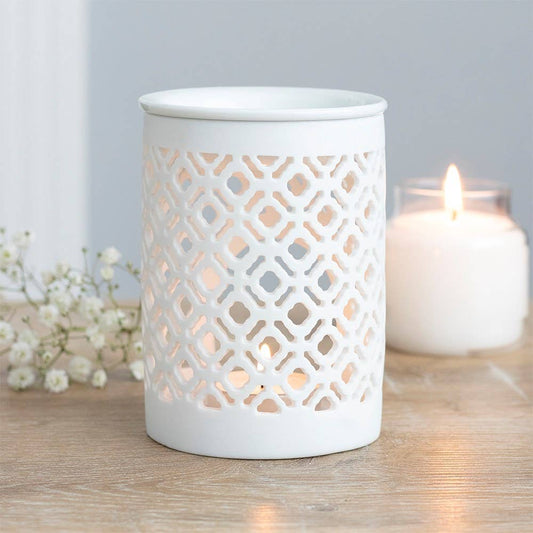 White Matte Cut Oil Burner and Wax Warmer