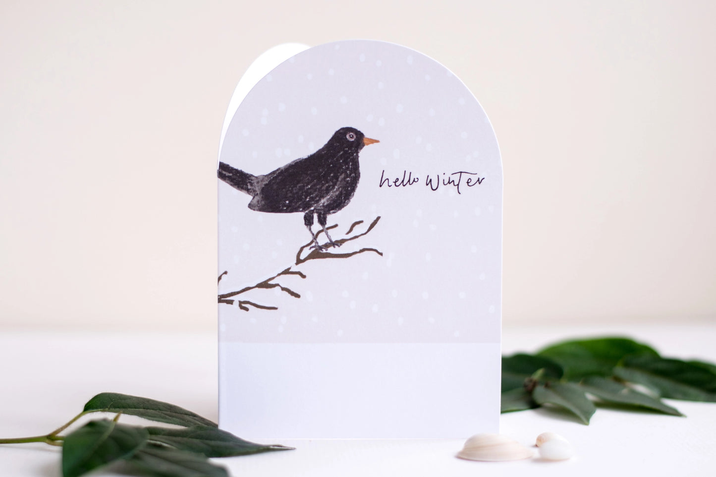 'Hello Winter' Black Bird Christmas Card