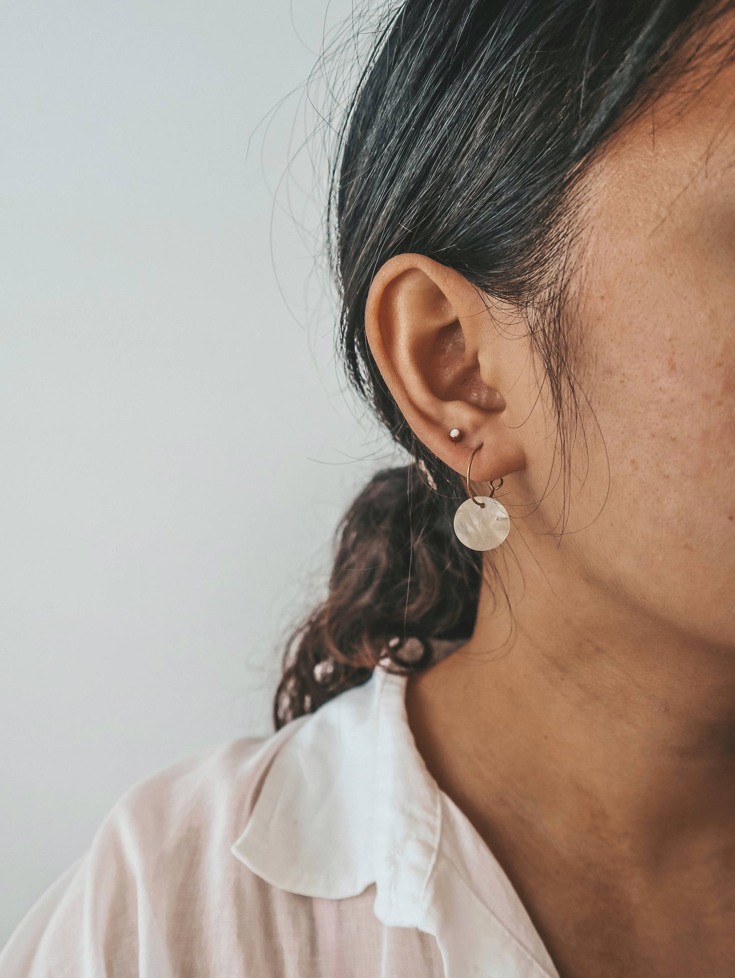 Akoya Shell Gold Hoop Earrings