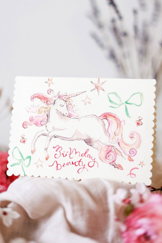 Birthday Beauty Unicorn Scalloped Edge Card