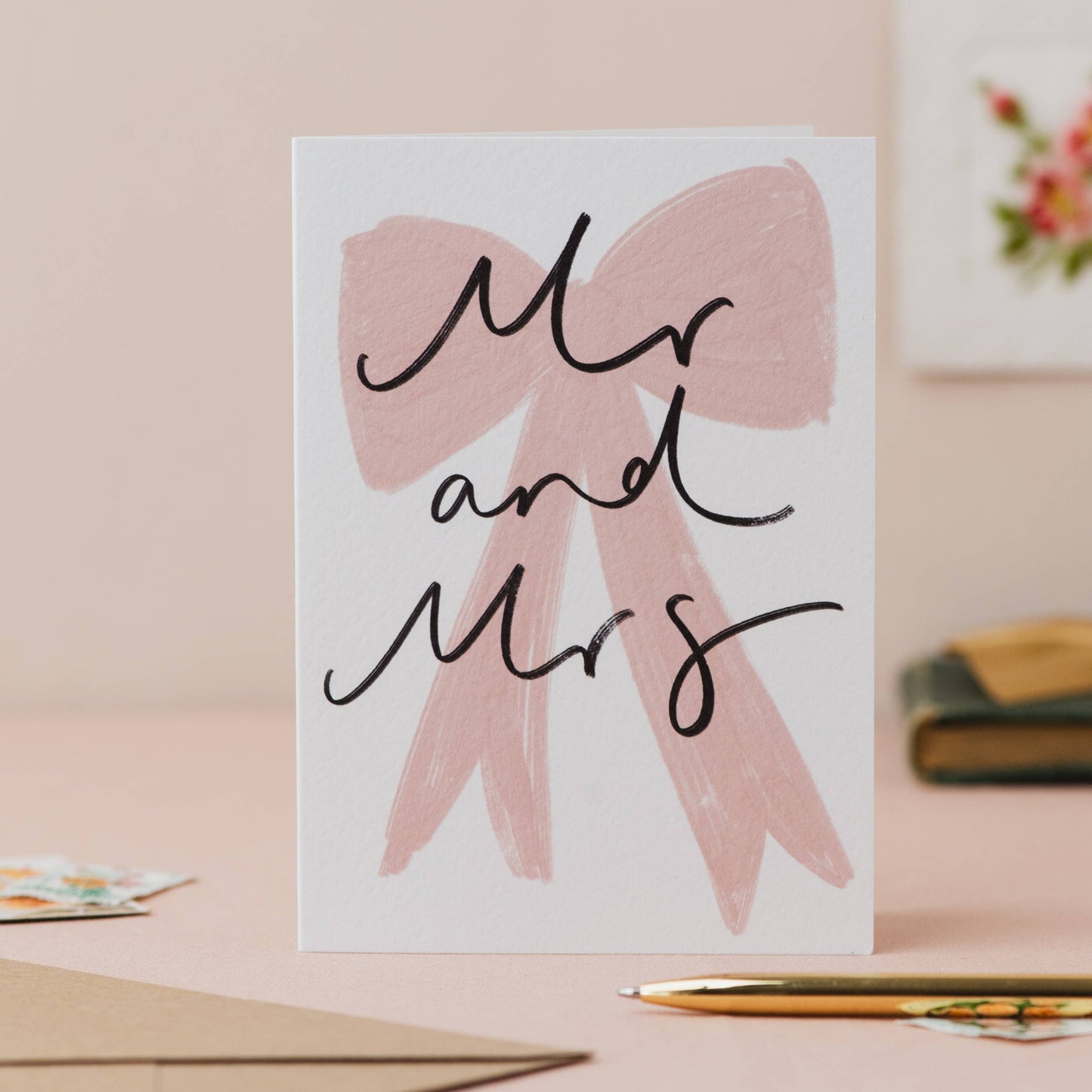 'Mr and Mrs' Bow Handwriting Wedding Card