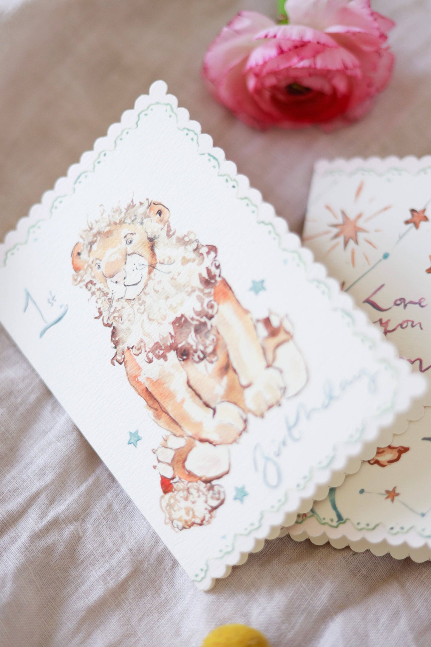 1st Birthday Lion Scalloped Edge Card