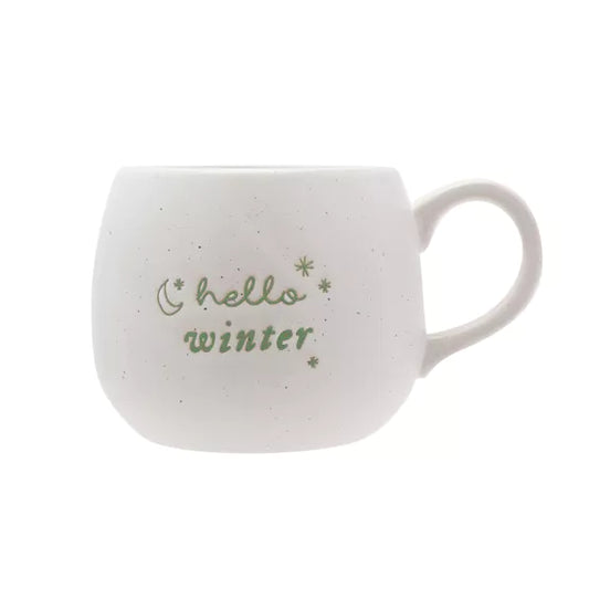 Hello Winter White Speckled Mug