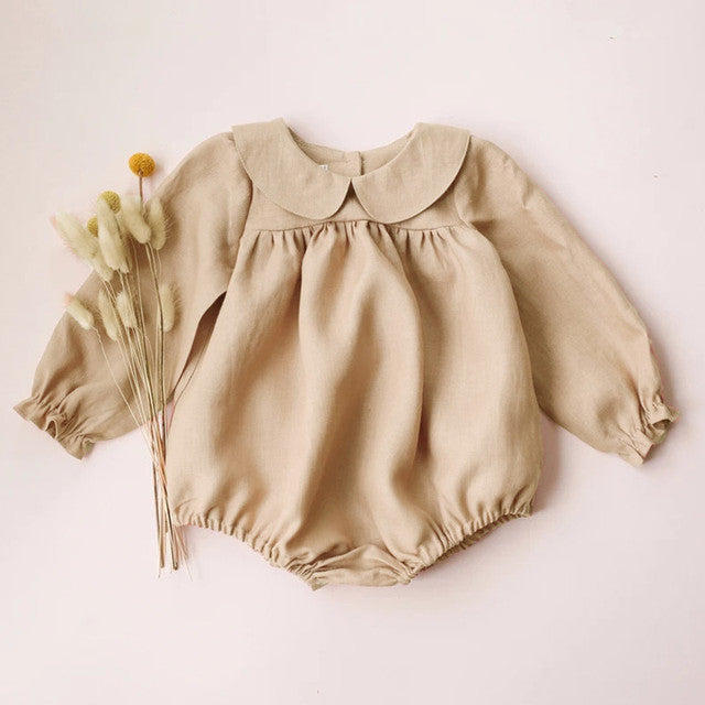 Natural Peter Pan Collar Linen Romper